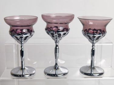 (3) Kromekraft by Farberware Amethyst Glasses