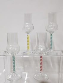 (4) Colored Stem Wine Glasses