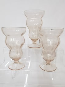 (3) Vintage Federal Glass Midi Pink Wine Glasses