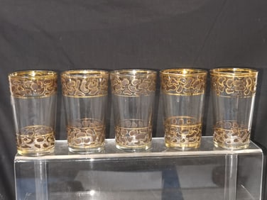 (5) Vintage Italian Leopard Pattern Rim Highball T