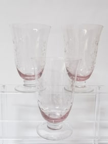 (3) Lenox Pink Etched Pedestal Glasses