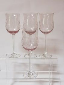 (4) Lenox Etched Pink Wine Glasses