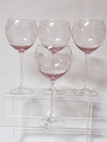(4) Lenox Etched Pink Wine Glasses