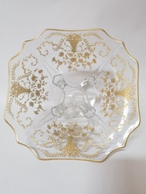 Vintage Gilt Clear Glass Footed Bowl