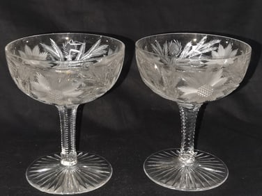 Pr. of Vintage Cut Glass Wine Glasses