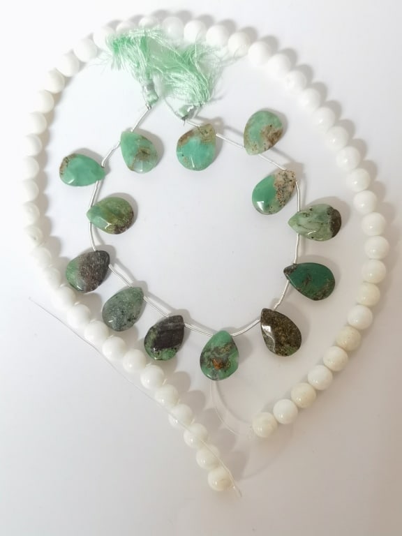 Group of White and Green Beads: Group of White and Green Beads, 0.75in