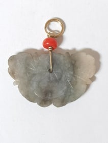 Carved Jade and Coral Pendant