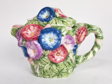 Vintage Ceramic Majolica Floral Teapot