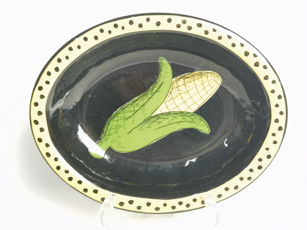 1996 Vintage Porcelain Hand Painted Corn Plate, Si: 1996 Vintage Porcelain Hand Painted Corn Plate, Signed Kay, 2in by 11.25in
