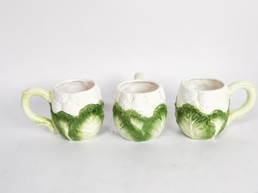 (3) Vintage Ceramic Majolica Cauliflower Cups
