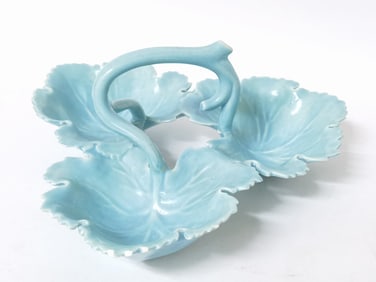 Vintage Porcelain Blue Glaze Three-Leaf Handled Pl