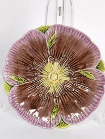 Vintage French Ceramic Majolica Purple Daisy Plate
