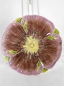 Vintage French Ceramic Majolica Purple Daisy Plate