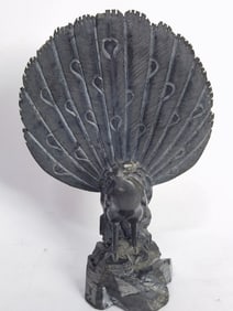 Vintage Black Stone Carved Peacock