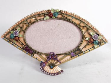 Vintage Enamel over Metal Decor Fan Shape Photo Fr