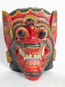 Vintage Sri Lanka Hand Painted Wood Raksha Mask