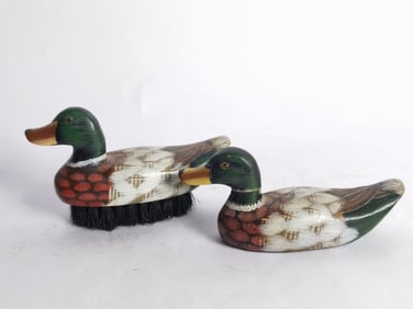 (2) Vintage Hand Painted Wood Carved Ducks
