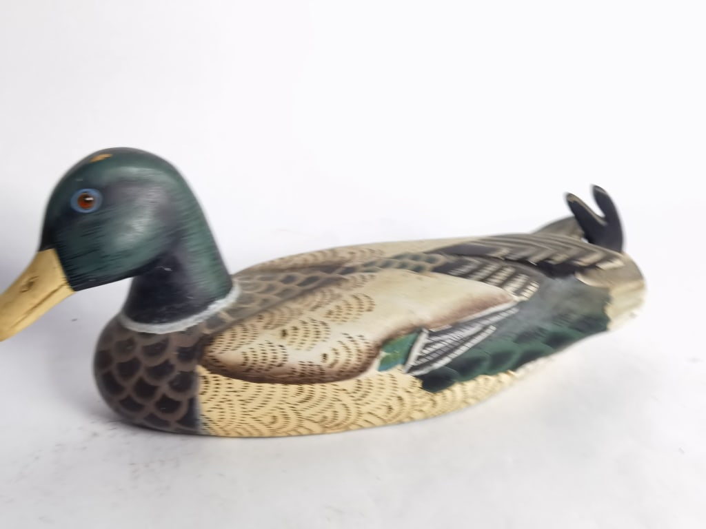 Vintage Hand Painted Wood Carved Duck Decoy: Vintage Hand Painted Wood Carved Duck Decoy, 5.5in by 12in