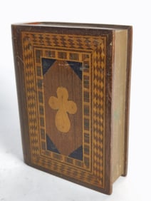 Vintage Folk Art Wood Book Shaped Secret Box