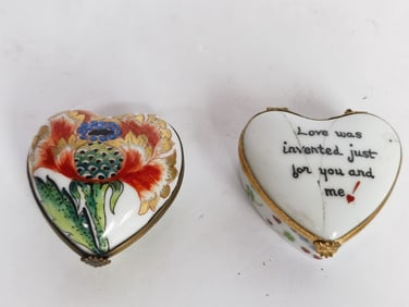 (2) Vintage Limoges France Porcelain Heart Trinket