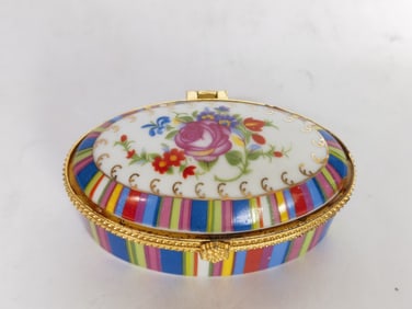 Vintage Porcelain Multicolor Floral Oval Trinket B
