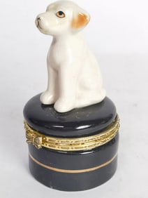 Vintage Porcelain White Dog Trinket Box