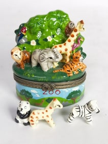 Vintage Porcelain Zoo Animal Trinket Box