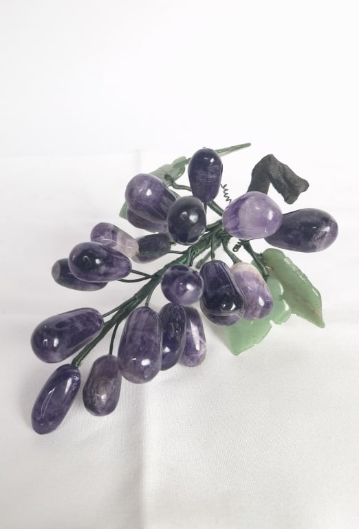 Chinese Purple Quartz Carved Grapes: Chinese Purple Quartz Carved Grapes, 7in