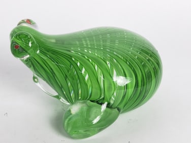 Vintage Murano Italy Green Stripe Glass Frog