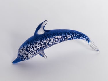 Vintage Murano Italy Blue Glitter Glass Dolphin