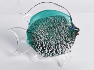 Vintage Murano Italy Aqua Glitter Glass Fish