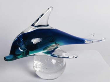 Vintage Murano Italy Blue Glass Dolphin Paperweigh
