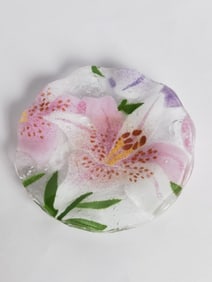 Vintage Murano Italy Glitter Floral Glass Dish
