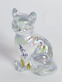 Vintage Fenton Hand Painted Opalescent Glass Cat