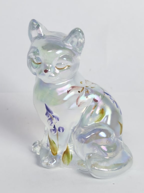 Vintage Fenton Hand Painted Opalescent Glass Cat (1 of 5)