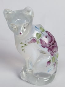 Vintage Fenton Hand Painted Opalescent Glass Cat