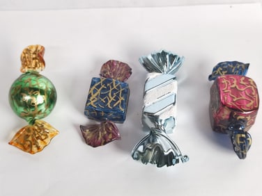 (4) Vintage Gilt Art Glass Candies