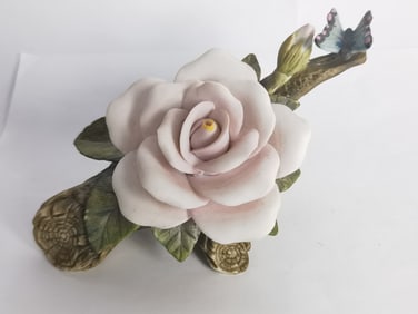 Vintage Georgian Porcelain Pink Flower and Butterf