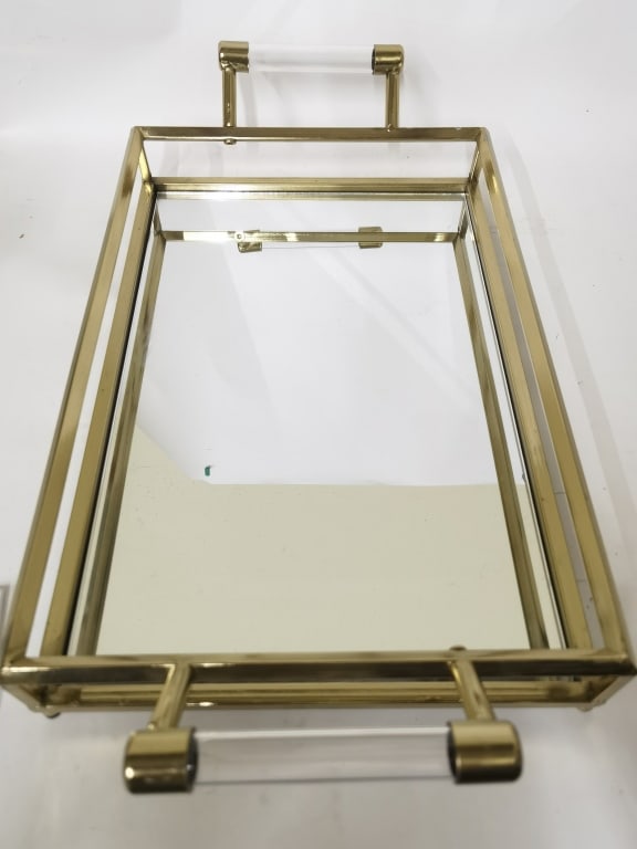 Vintage Metal Frame Mirrored Two-Handle Tray (1 of 5)