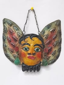 Vintage Mexican Hand Painted Metal Folk Art Mask