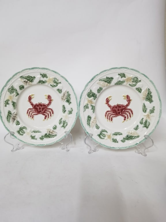 (2) Bordallo Pinheiro Majolica Crab Plates by CE C (1 of 4)