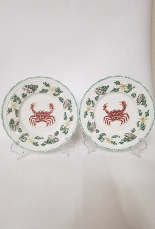 (2) Bordallo Pinheiro Majolica Crab Plates by CE C (1 of 3)