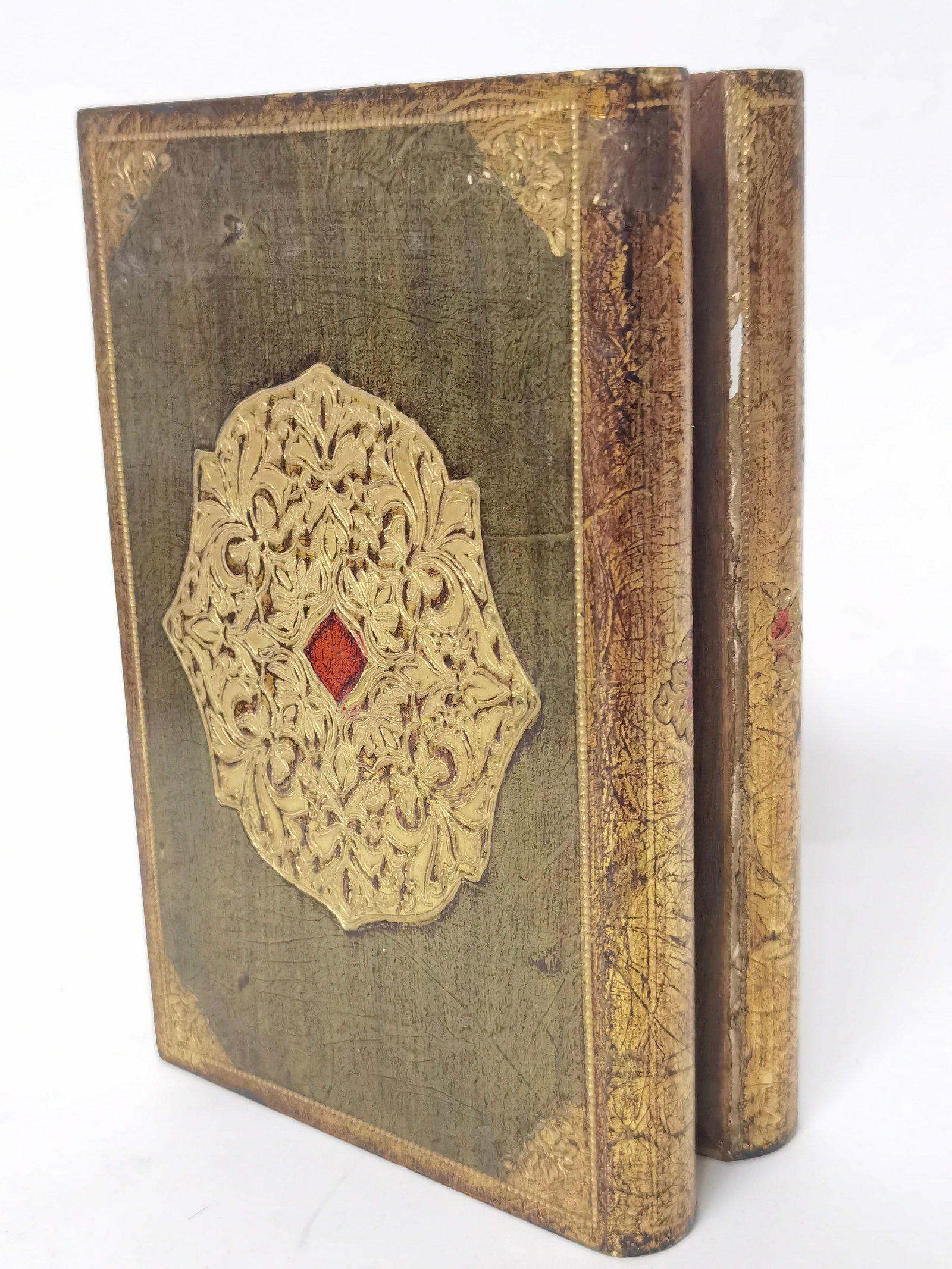 Florentia Italian Wood Carved Book Shape Box: Florentia Italian Wood Carved Book Shape Box, 7in by 4.5in by 2in