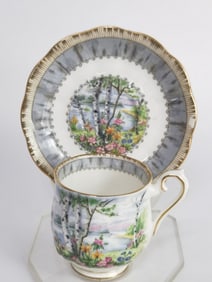 Vintage Royal Albert Silver Birch Cup Set