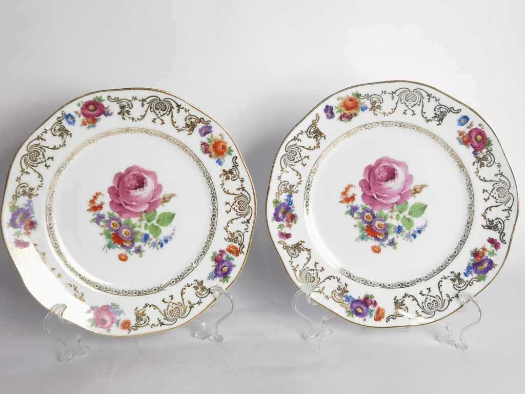 Pr. of Vintage EP Phila Czech Porcelain Floral Pla: Pr. of Vintage EP Phila Czech Porcelain Floral Plates, 11in