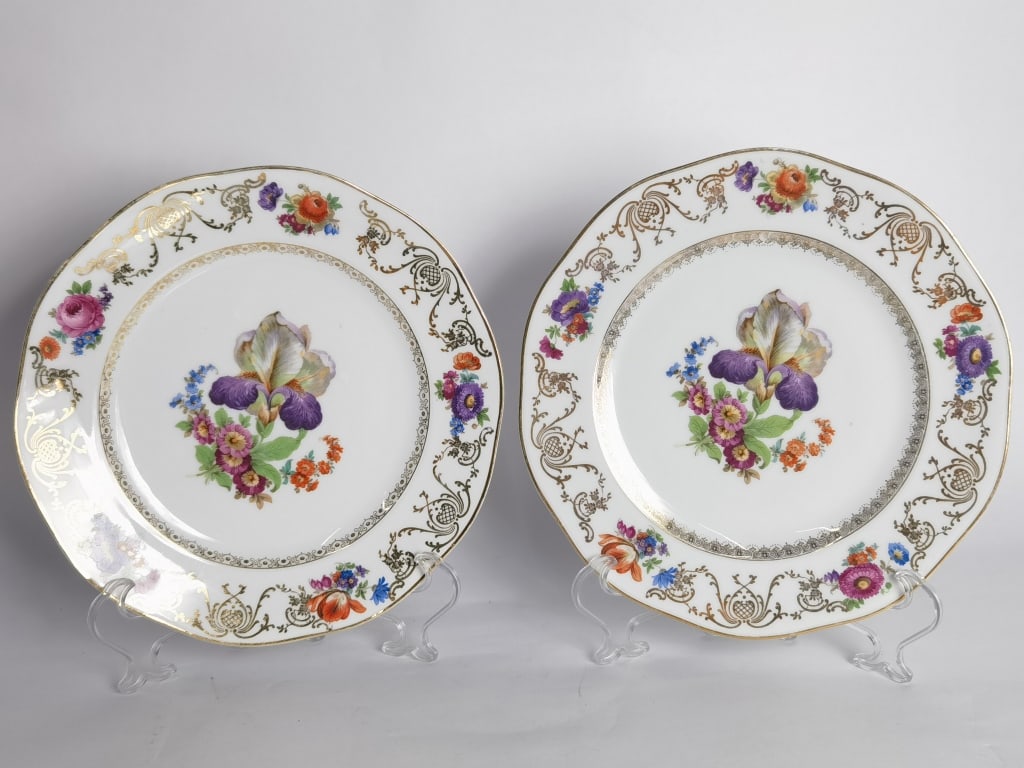 Pr. of Vintage EP Phila Czech Porcelain Floral Pla: Pr. of Vintage EP Phila Czech Porcelain Floral Plates, 11in