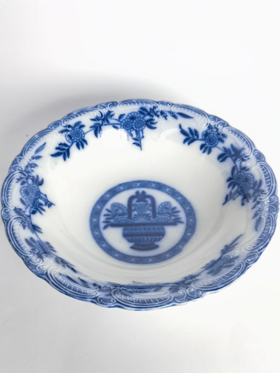 Antique Erjel Delph Porcelain B&W Bowl: Antique Erjel Delph Porcelain B&W Bowl 2.75in by 10.25in