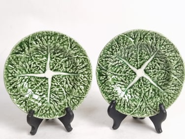 Pr. of Vintage Bordallo Pinheiro Porcelain Cabbage