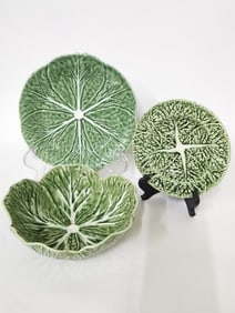 (3) Vintage Bordallo Pinheiro Porcelain Cabbage Pl