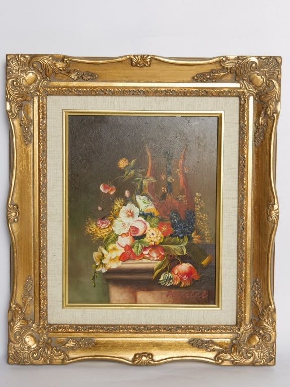 Vintage Still Life Oil Painting Signed Mancini